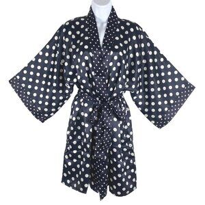 Lingerie Cacique Robe‎ Women's Large Polka Dot Navy Blue White Satin NWT CJ-1369